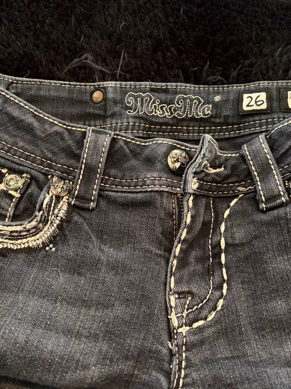 Miss Me Women's Dark Gray-Blue Embroidered Jeans
